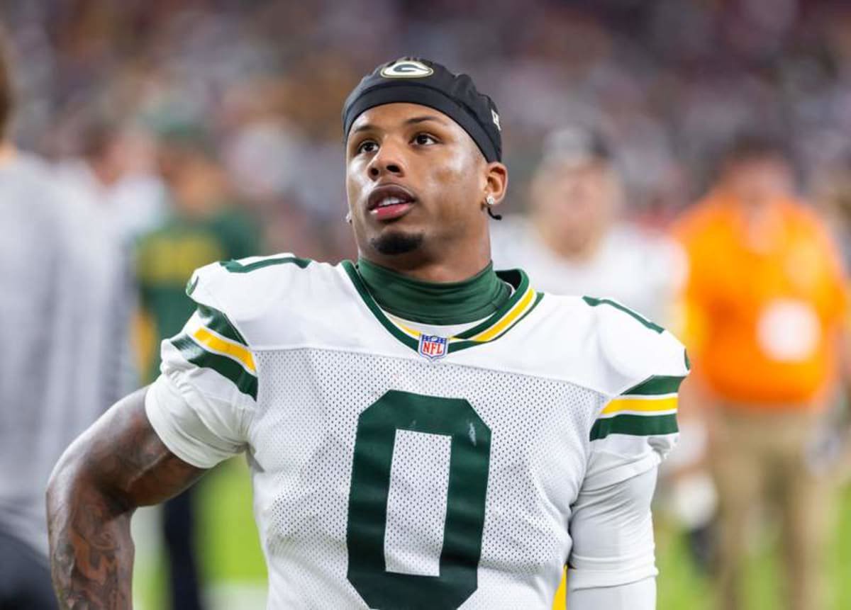Oct 19, 2025; Glendale, Arizona, USA; Green Bay Packers wide receiver Matthew Golden (0) against the Arizona Cardinals at State Farm Stadium. © Mark J. Rebilas-Imagn Images