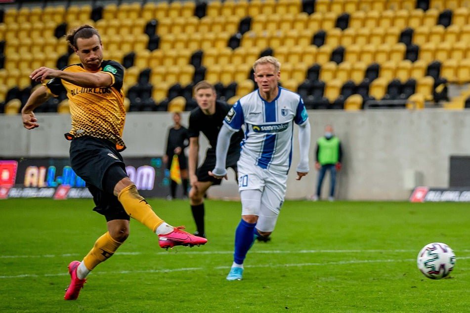 Den letzten Heimsieg feierte Dynamo am 10. Oktober 2020 während der Corona-Pandemie gegen Magdeburg. Damals traf Yannick Stark (l.) zum 1:0.