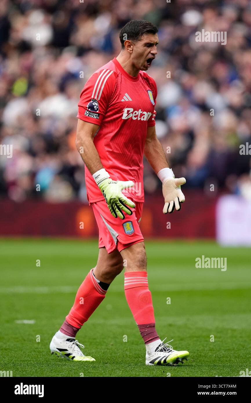 Aston villa goalkeeper emiliano martinez during the premier league match at villa park birmingham date sunday october