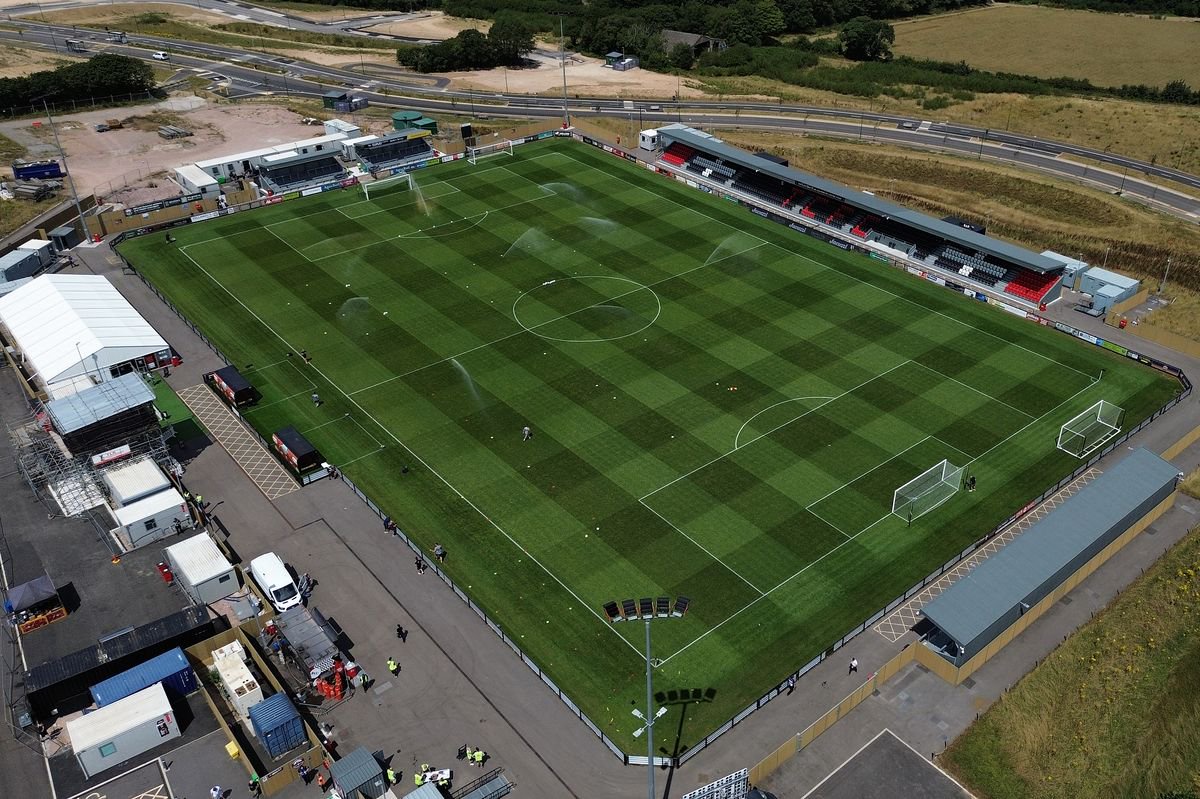 General drone view of Truro City Stadium ahead of the pre-season match between Truro City and Plymouth Argyle on 25 July 2026 (Photo: Phil Mingo/PPAUK)