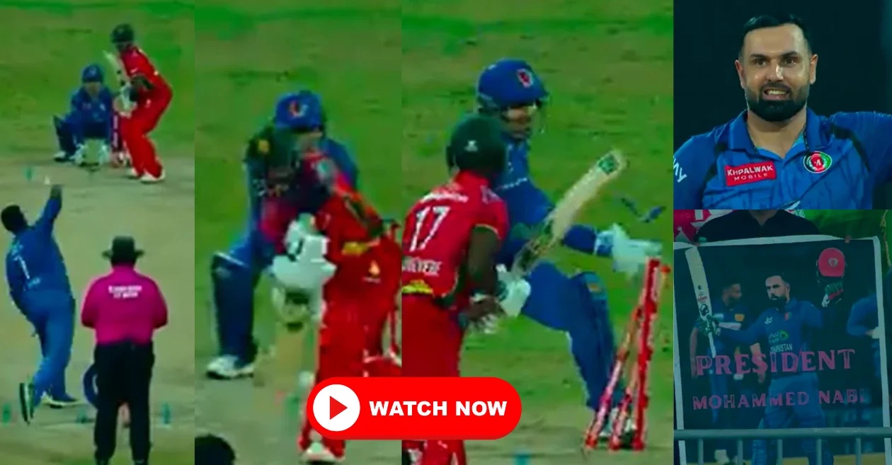 AFG vs ZIM [WATCH]: Rahmanullah Gurbaz pulls off stunning stumping as Mohammad Nabi claims 300th international wicket in Tri-Series final