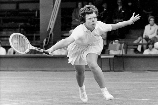 FILE - Billie Jean King of the U.S. plays in her singles first-round match against Else Spruyt of the Netherlands during the All England Lawn Tennis Championships at Wimbledon, England, on June 22, 1965. (AP Photo/File)