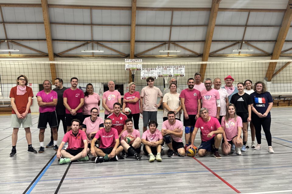 Le club de volley loisir du Neubourg réunis en rose pour soutenir la lutte contre le cancer du sein.