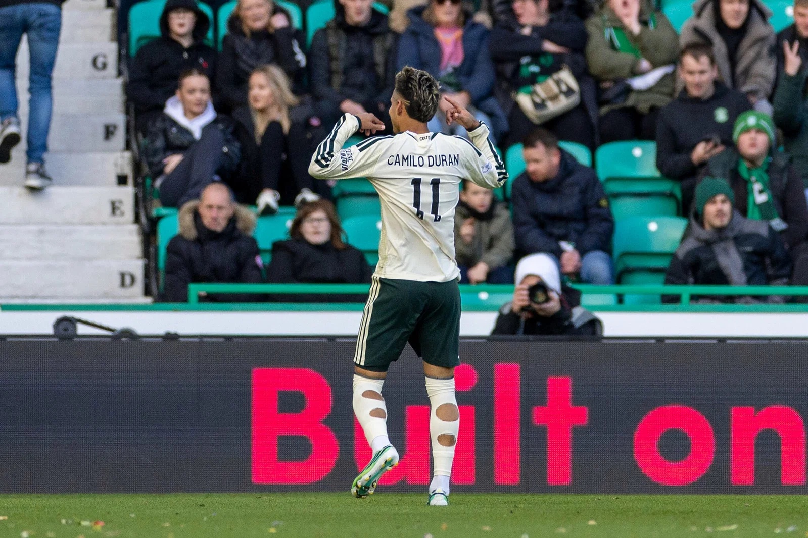 Camilo Durán celebrates scoring Celtic's winner at Easter Road