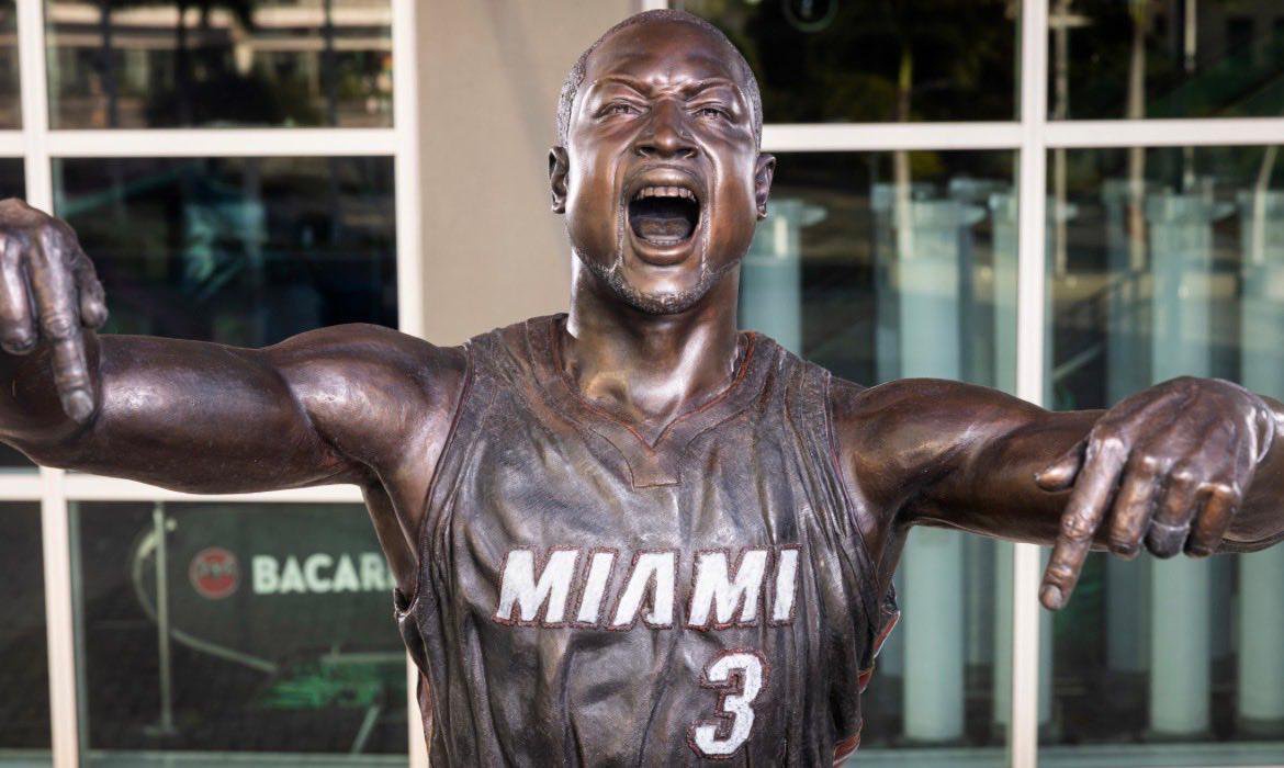 The Heat revealed enhancements to Dwyane Wade's statue outside of the Kaseya Center in Miami, Florida on October 30, 2026. The Heat revealed enhancements to Dwyane Wade's statue outside of the Kaseya Center in Miami, Florida on October 30, 2026. 