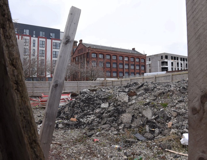 Mounds of rubble inside the scheme where the developer hopes to build 300 new homes