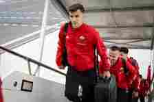 AS Roma player Diego Llorente travels to Leverkusen on May 08, 2024 in Rome, Italy.
