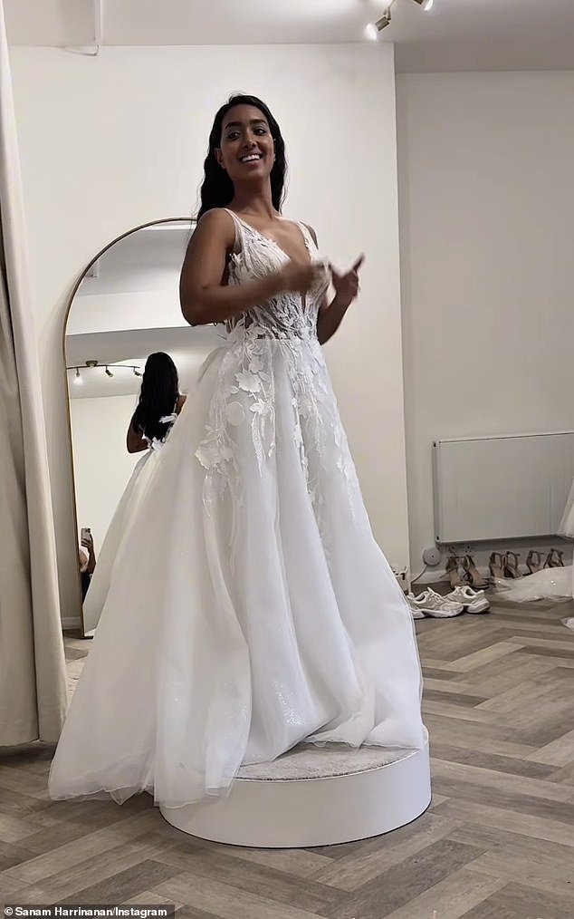 She captioned the update: 'Part two of trying to find a wedding dress.&nbsp;This shop was absolutely stunning! Let me know in the comments which style/shape you think suits me best!'