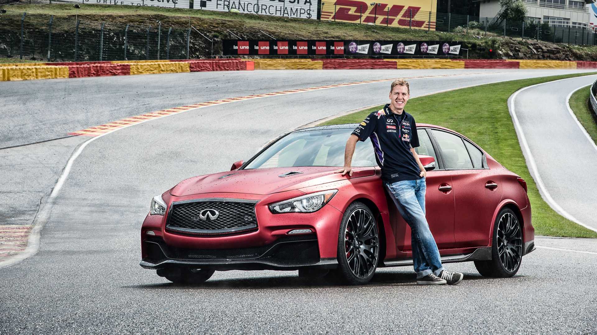 2014 Q50 Eau Rouge Concept with Sebastian Vettel At Eau Rouge long shot