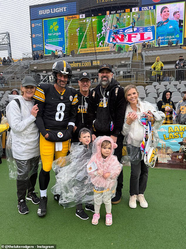 Rodgers pictured with his father, mother, niece, nephew and older brother Luke