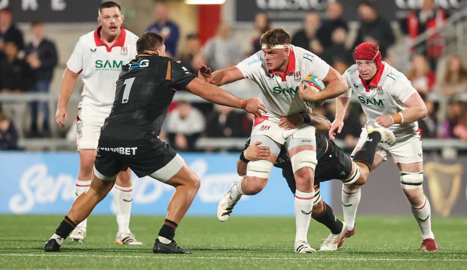 Ulster’s James McNabney comes up against Cam Jones of Ospreys in a preseason friendly in September. Photograph: Nick Elliott/INPHO
