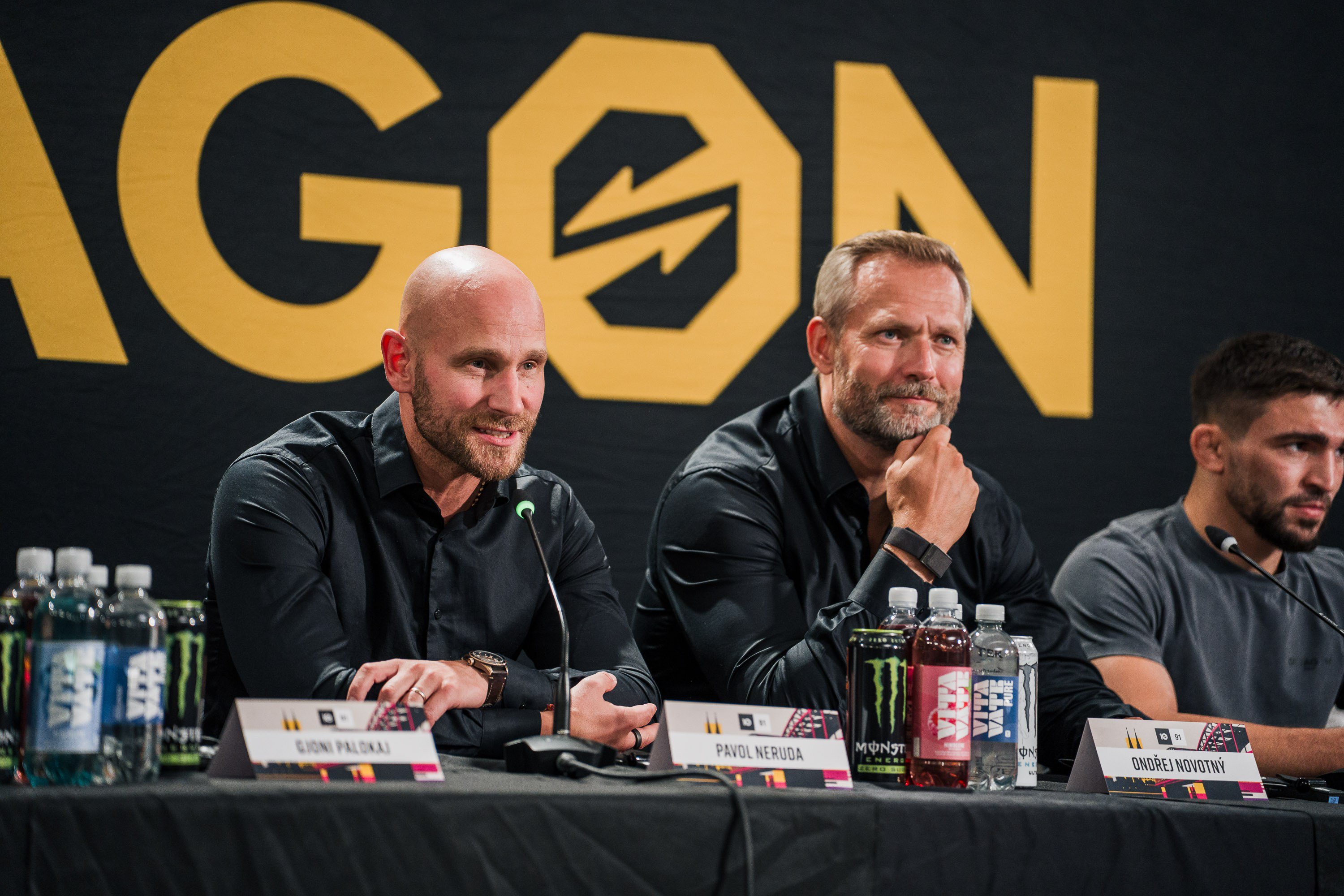 Oktagon founders Pavol Neruda and Ondrej Novotny speak at a press conference