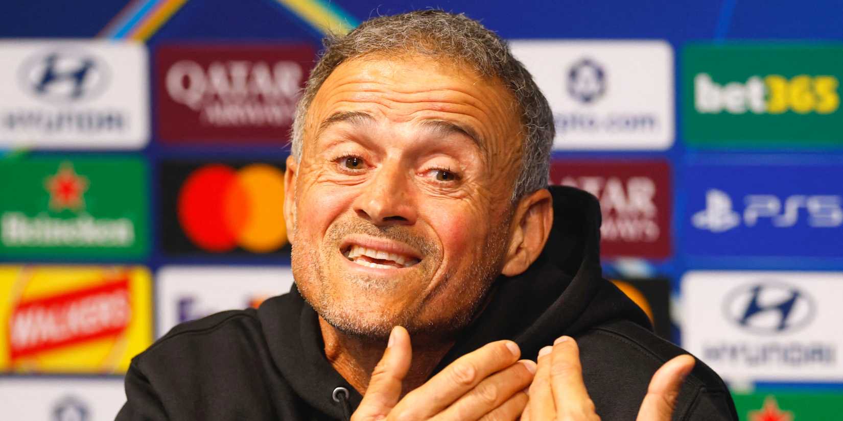 Paris St Germain coach Luis Enrique during the press conference ahead of Man City