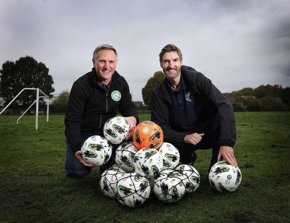 Ritchie and Matt Hackett from childrensfootball.com . Ritchie Beckett who runs Found Football - he leaves footballs on pitches and parks for kids to pick up and take home . 25 September 2026