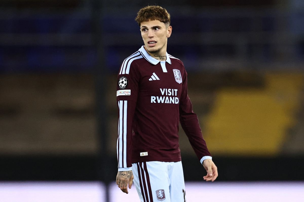 Aston Villa's Argentinian midfielder #17 Alejandro Garnacho looks on during the UEFA Champions League, league phase football match between Aston Villa and Viking at Villa Park in Birmingham