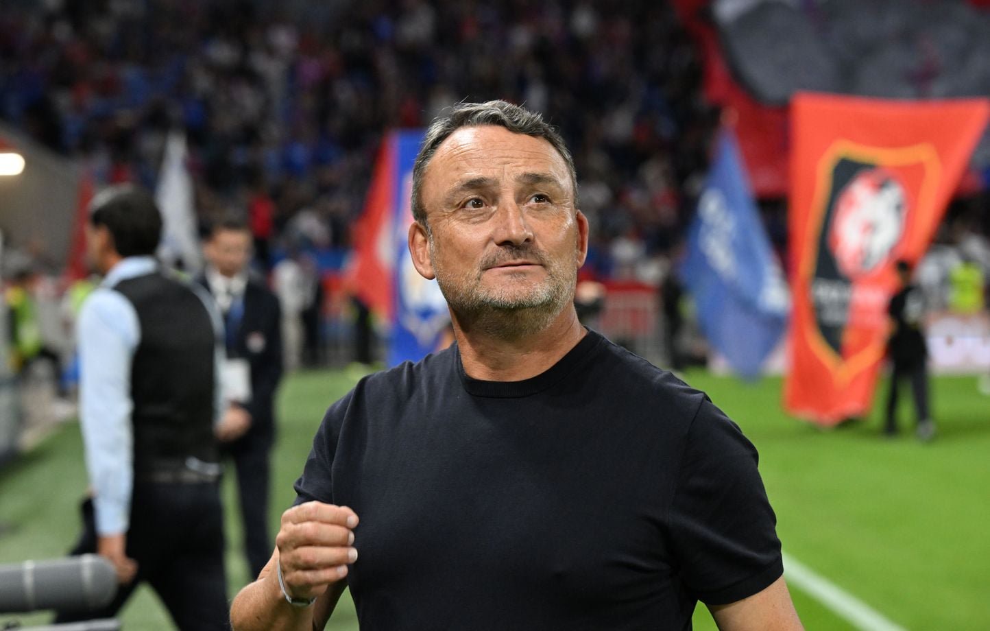 Franck Haise, ici lors d'un match entre Rennes et l'Olympique Lyonnais au Groupama Stadium en Ligue 1, le 19 septembre 2026.