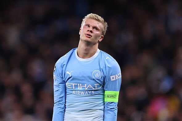 MANCHESTER, ENGLAND - OCTOBER 14: A dejected Erling Haaland of Manchester City  reacts during the UEFA Champions League 2026/27 