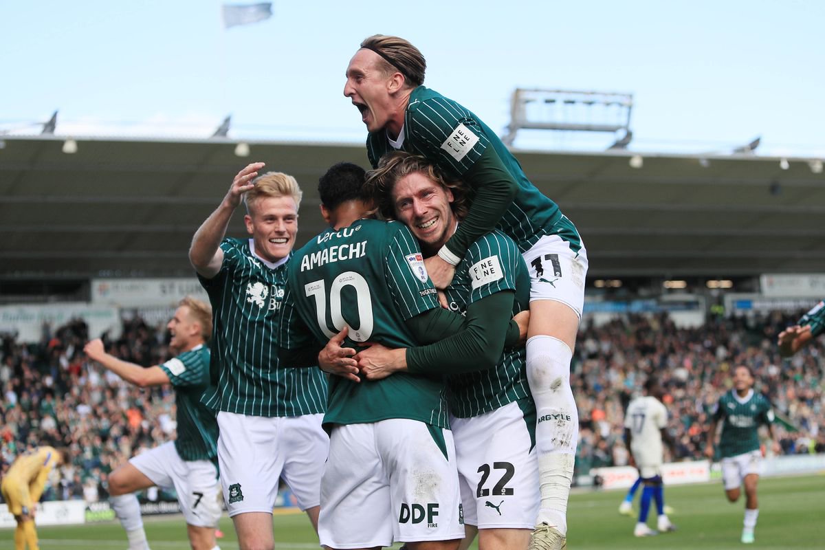GOAL CELEBRATIONS for Xavier Amaechi of Plymouth Argyle 2-1 in the final minute during the SKY Bet League 1 match between Plymouth Argyle and AFC Wimbledon on 10 October 2026, Home Park, Plymouth, Devon - Photo: Dave Rowntree/PPAUK