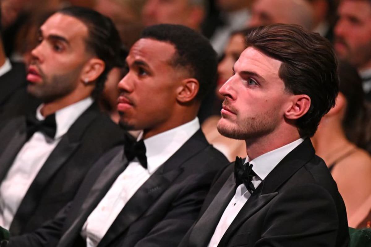 Arsenal stars David Raya, Gabriel Magalhaes and Declan Rice