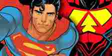 superman with odd costume design behind him