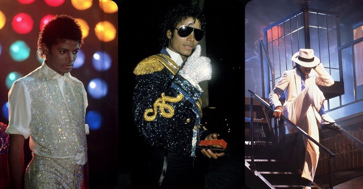 Michael Jackson (L-R) at the Jackson's triumph tour, Grammy's award, Smooth Criminal Short Film. R&B soul, king of pop