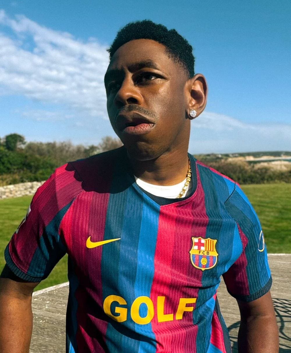 Tyler, The Creator is the creative director for the latest installment of FC Barcelona's partnership with Spotify, a collaboration with his GOLF WANG brand.