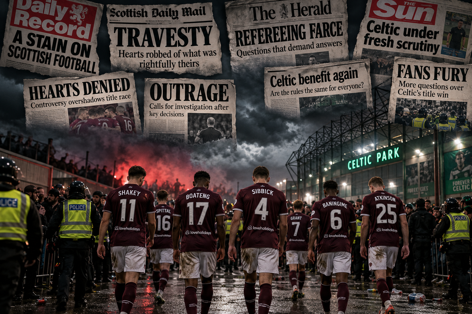 Hearts Players Beneath Stormy Headlines