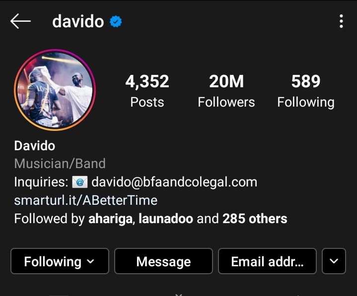 Davido Becomes The First African Musician to Hit 20 Million Followers on Instagram - Opera News