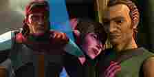 Cut and Suu Lawquane hugging in Star Wars: The Clone Wars next to Hunter in Star Wars: The Bad Batch