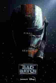 Star Wars The Bad Batch Season 3 Poster Showing a Painted Battle Damaged Clone Helmet