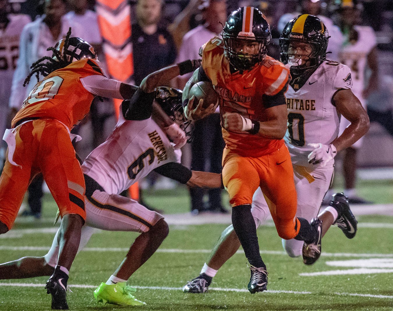 Lakeland running back Xavion Mitchell runs for the winning touchdown on this 36-yard run against American Heritage on Friday night at Bryant Stadium.