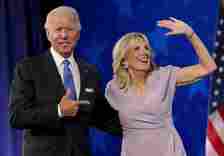WILMINGTON, DELAWARE - AUGUST 20: : Democratic presidential nominee Joe Biden appears oh stage with 