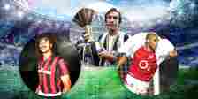 A custom image of AC Milan's Ruud Gullit, Andrea Pirlo of Juventus and Arsenal's Thierry Henry