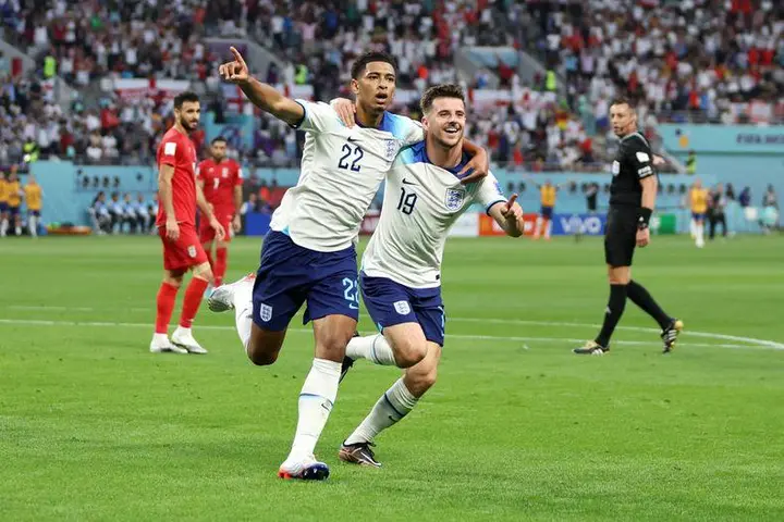 Jude Bellingham (L) scored England’s first goal of the FIFA 2022 World Cup