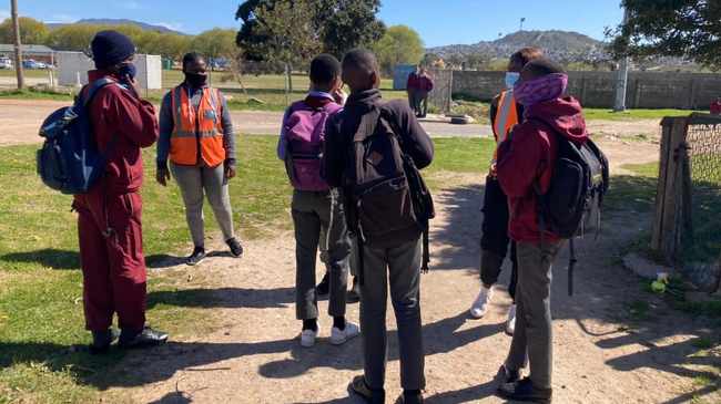 Grabouw Youth Patroller Officers educating primary school kids regarding the danger of gangs in schools. Picture: Supplied