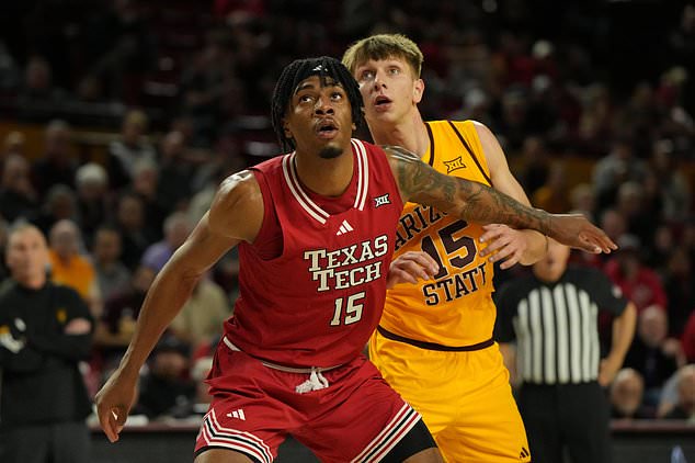 FILE - Texas Tech forward JT Toppin (15) plays in the second half of an NCAA college basketball game against Arizona State, Feb. 17, 2026, in Tempe, Ariz. (AP Photo/Rick Scuteri, File)
