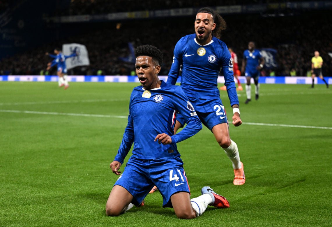 Chelsea winger Estevao Willian celebrating last-minute goal