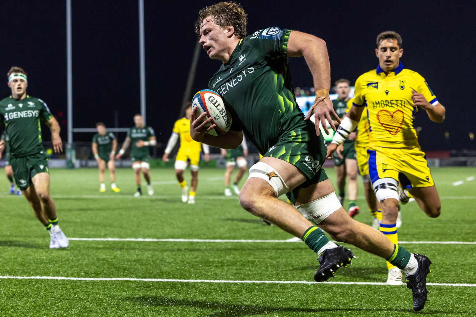Connacht’s Cian Prendergast runs in a try against Zebre. Photograph: Morgan Treacy/Inpho