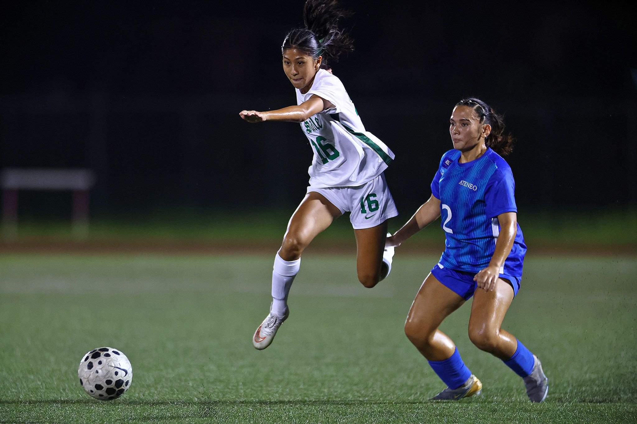 La Salle's Dani Tanjangco in action against Ateneo in the UAAP Season 89 women's football tournament, October 17, 2026 at the UP Diliman Football Stadium. UAAP Media