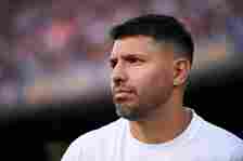 Sergio 'Kun' Aguero, President of Kunisports looks on during the Final Four of the Kings League Tournament 2023 at Spotify Camp Nou on March 26, 20...