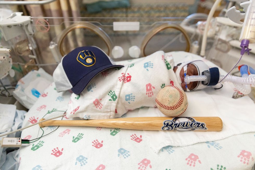 NICU patients in Rockford are supporting the Milwaukee Brewers with tiny team gear
