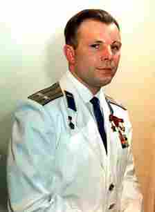 Yuri Gagarin in military uniform decorated with medals