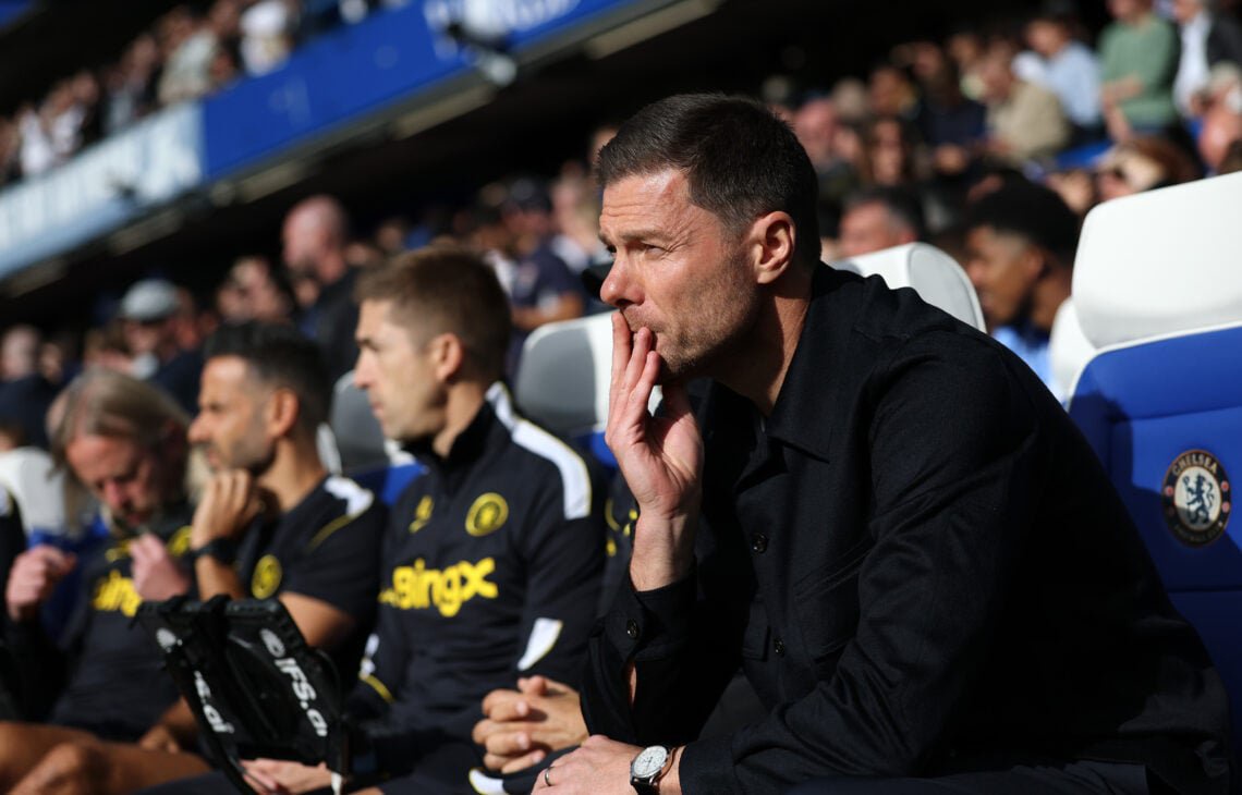 Xabi Alonso, Manager of Chelsea, looks on