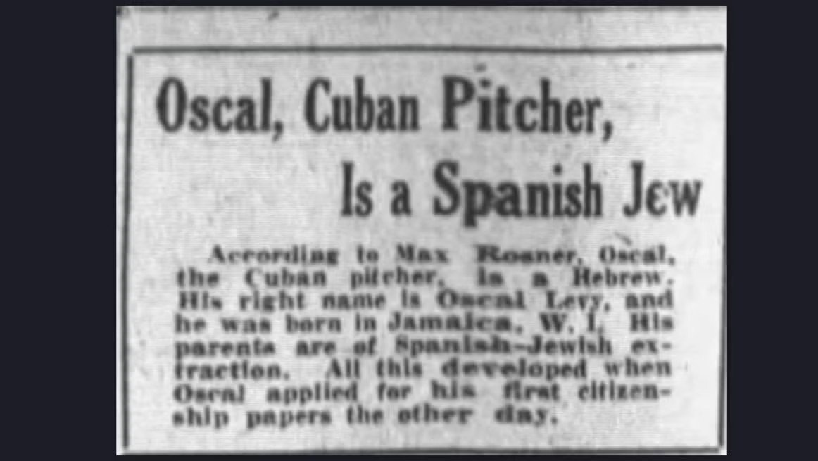 A 1926 newspaper excerpt identifying Levis as a "Spanish Jew." His Jewish identity was occasionally acknowledged in the press but never became a sustained part of his public story, as it might have if he had played in the white major leagues. (Zachary Kranc/Courtesy)
