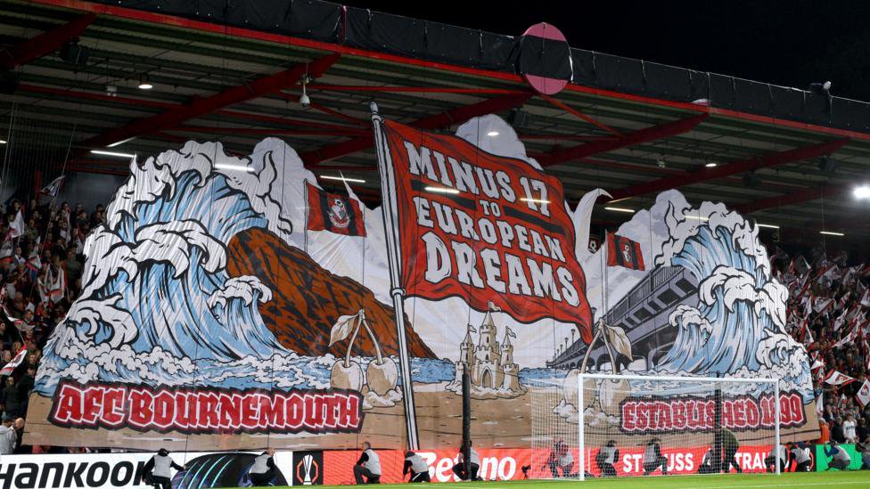 A tifo is displayed before the Europa League match between Bournemouth and SK Sturm Graz 