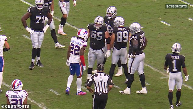 The Bills safety was seen spitting in the direction of Brock Bowers during a confrontation