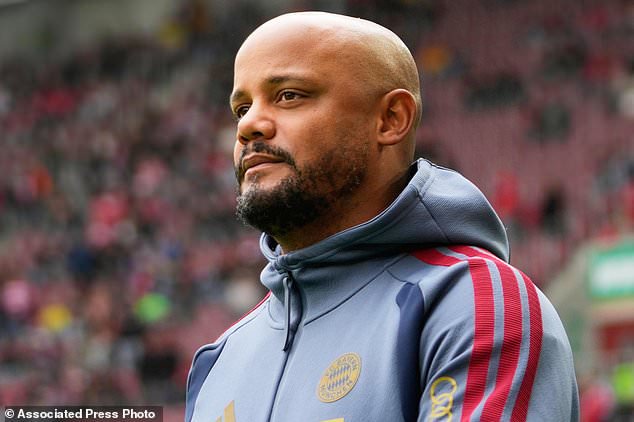 FILE - Bayern's head coach Vincent Kompany arrives for the German Bundesliga soccer match between FC Augsburg and FC Bayern Munich in Augsburg, Germany, Oct. 10, 2026. (AP Photo/Matthias Schrader, File)