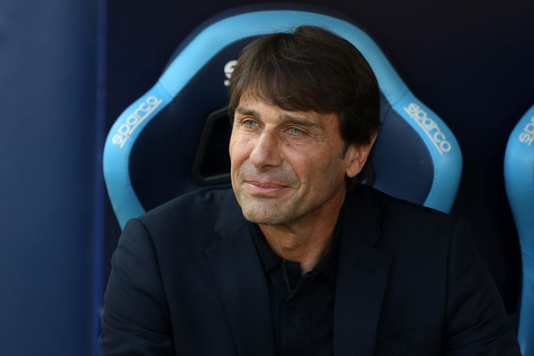 NAPLES, ITALY - MAY 24: Antonio Conte SSC Napoli head coach looks on during the Serie A match between SSC Napoli and Udinese Calcio at Stadio Diego Armando Maradona on May 24, 2026 in Naples, Italy. (Photo by Francesco Pecoraro/Getty Images)