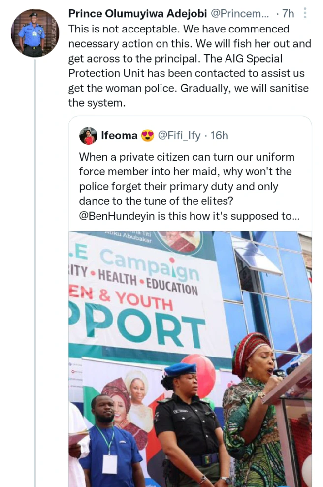 Prince Olumuyiwa Reacts To The Photo Of A Police Woman Helping Her Principal Carry Her Handbag