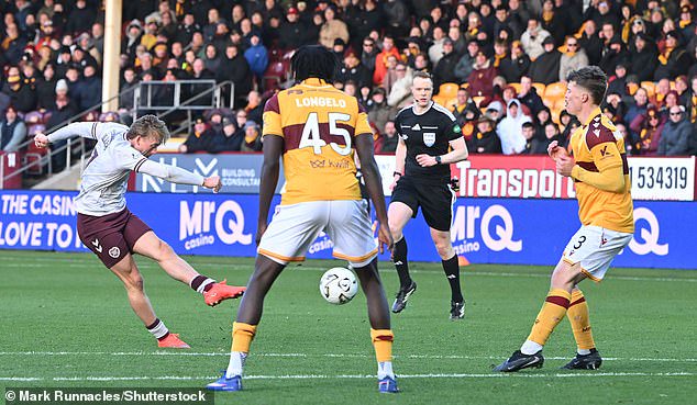 Calvin Miller's late second for Hearts consigns Motherwell to a sixth straight league defeat
